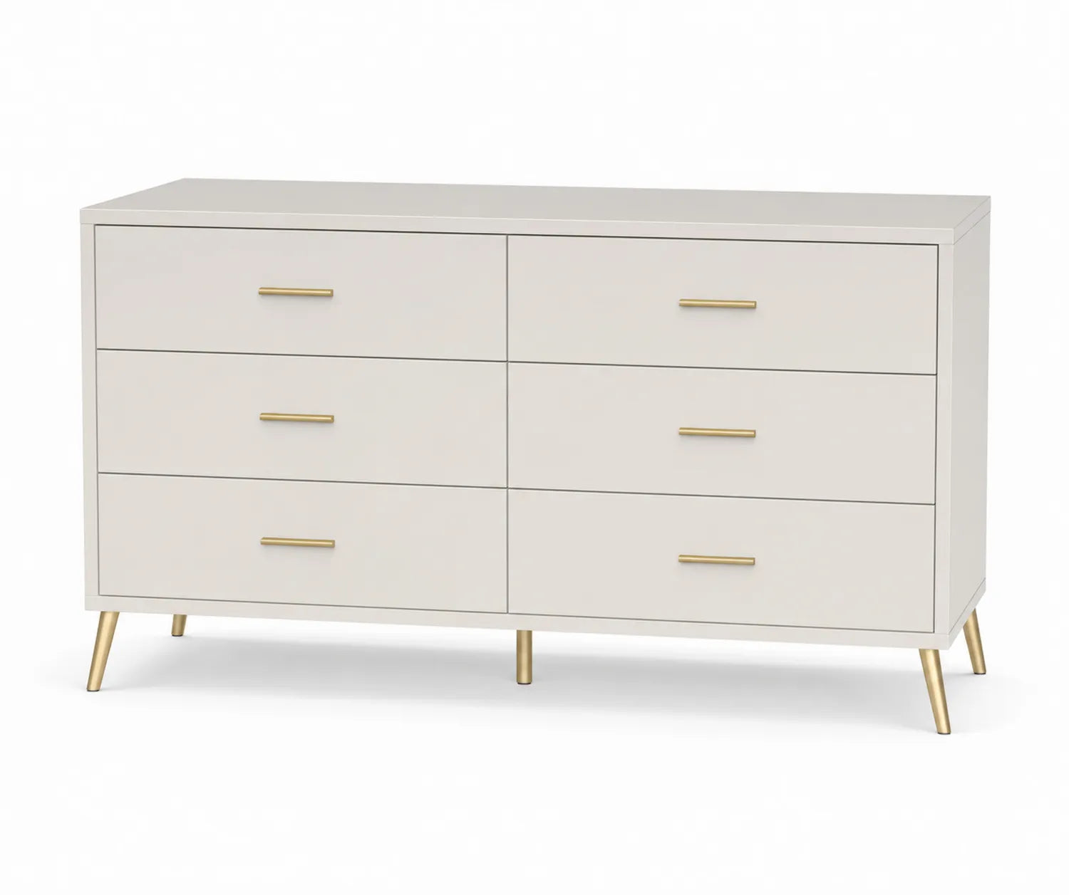 Commode en bois MDF avec pieds métalliques dorés 6 tiroirs blanc