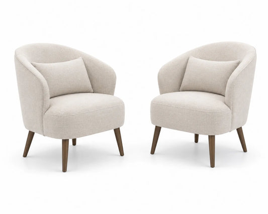 Lot de 2 fauteuils en tissu polyester beige avec coussin et pieds en bois