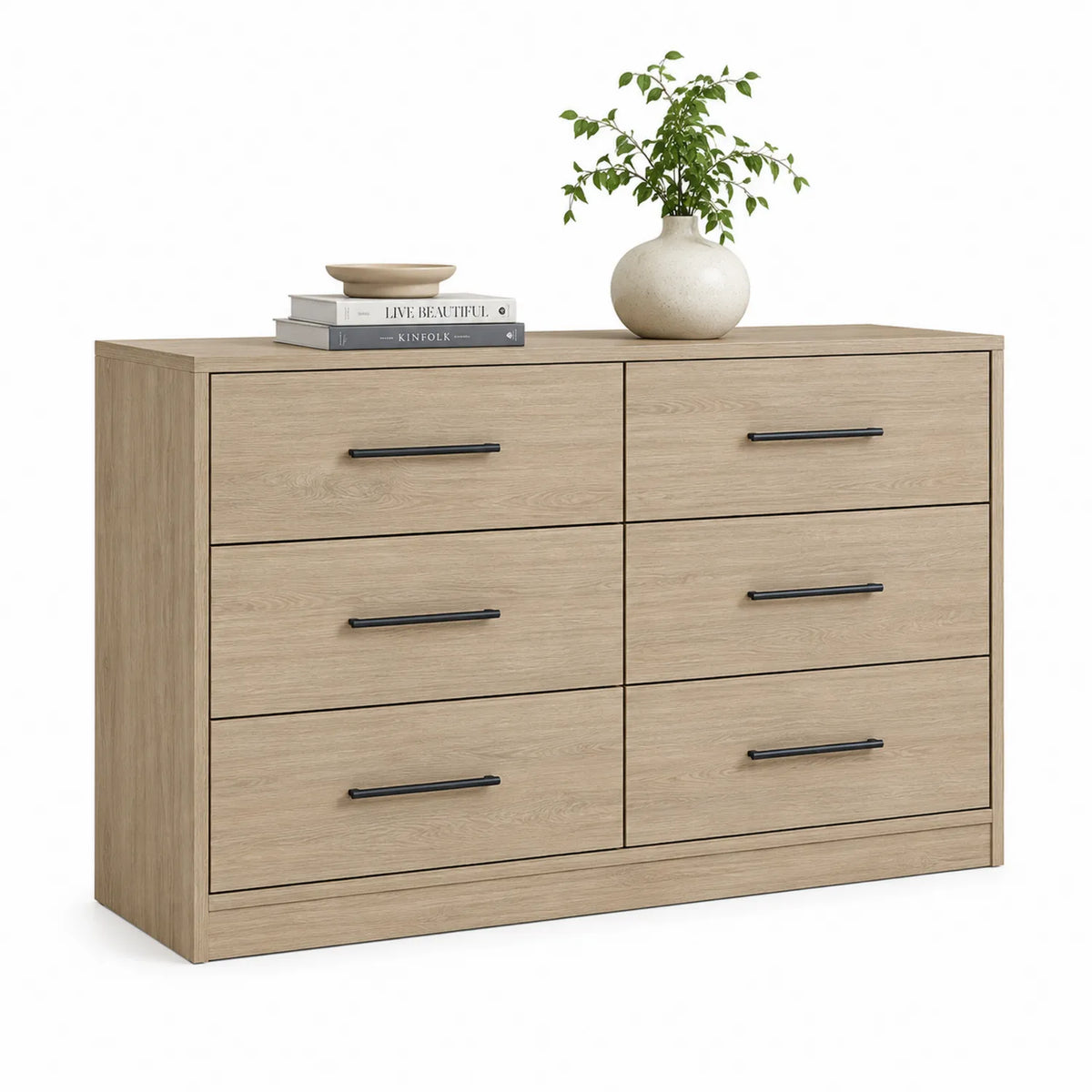Commode 6 tiroirs en bois chêne clair