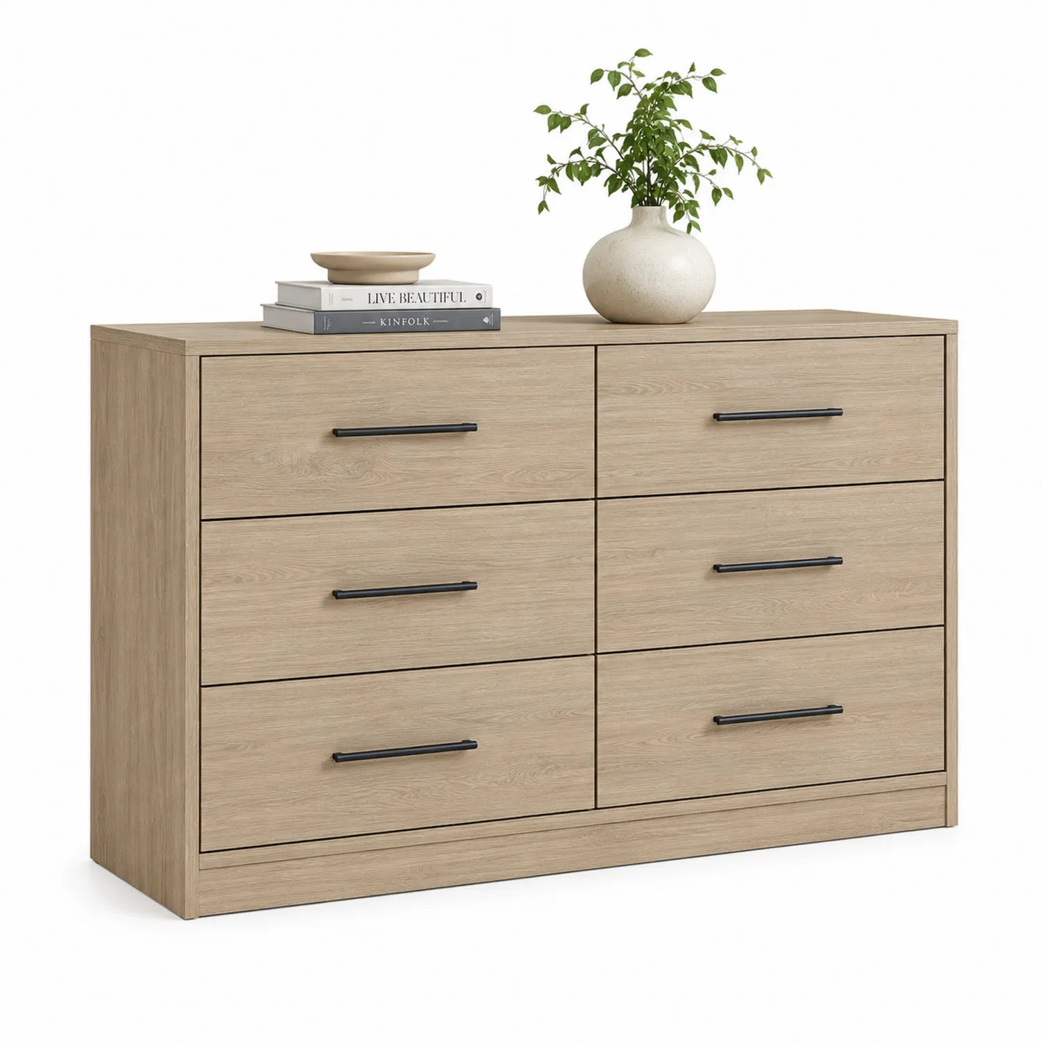 Commode 6 tiroirs en bois chêne clair