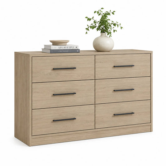 Commode 6 tiroirs en bois chêne clair