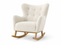 Fauteuil à bascule en tissu bouclé blanc et bois