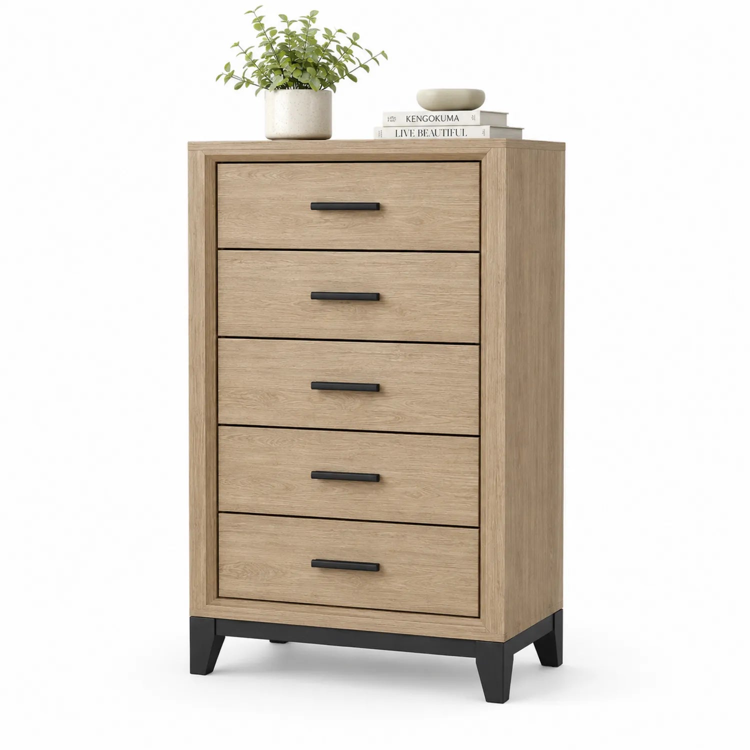 Commode en bois 5 tiroirs chêne clair