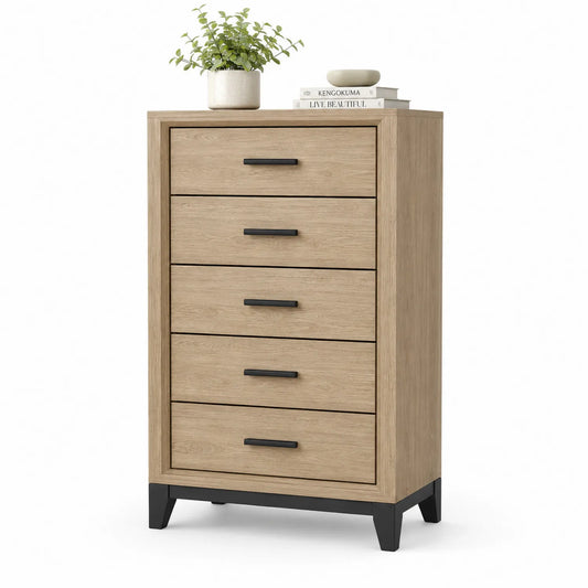 Commode en bois 5 tiroirs chêne clair
