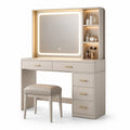 Coiffeuse en bois MDF avec miroir LED et tabouret, Beige