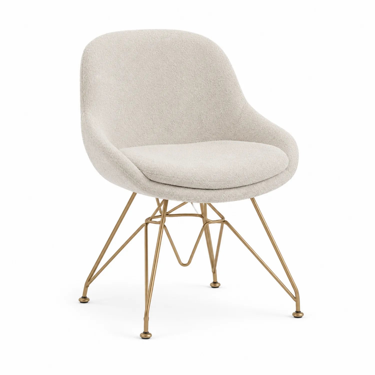 Chaise en tissu bouclé beige avec pieds métalliques dorés
