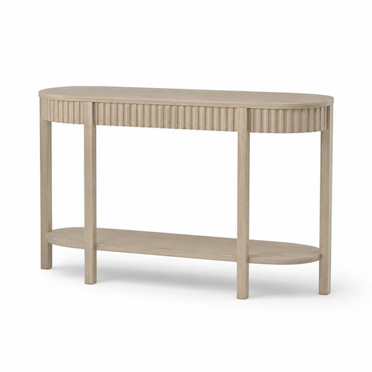 Table console en bois demi-circulaire beige
