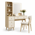 Coiffeuse en bois clair avec miroir LED et chaise en tissu
