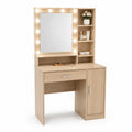 Coiffeuse avec miroir éclairé en bois clair 100x50x140cm