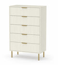 Commode 5 tiroirs en bois composite avec poignées en métal doré