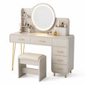 Coiffeuse en Bois Composite avec Miroir LED et Tabouret Beige