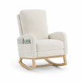 Fauteuil à bascule en bois et tissu crème