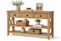 Table console en chêne avec tiroirs et étagères