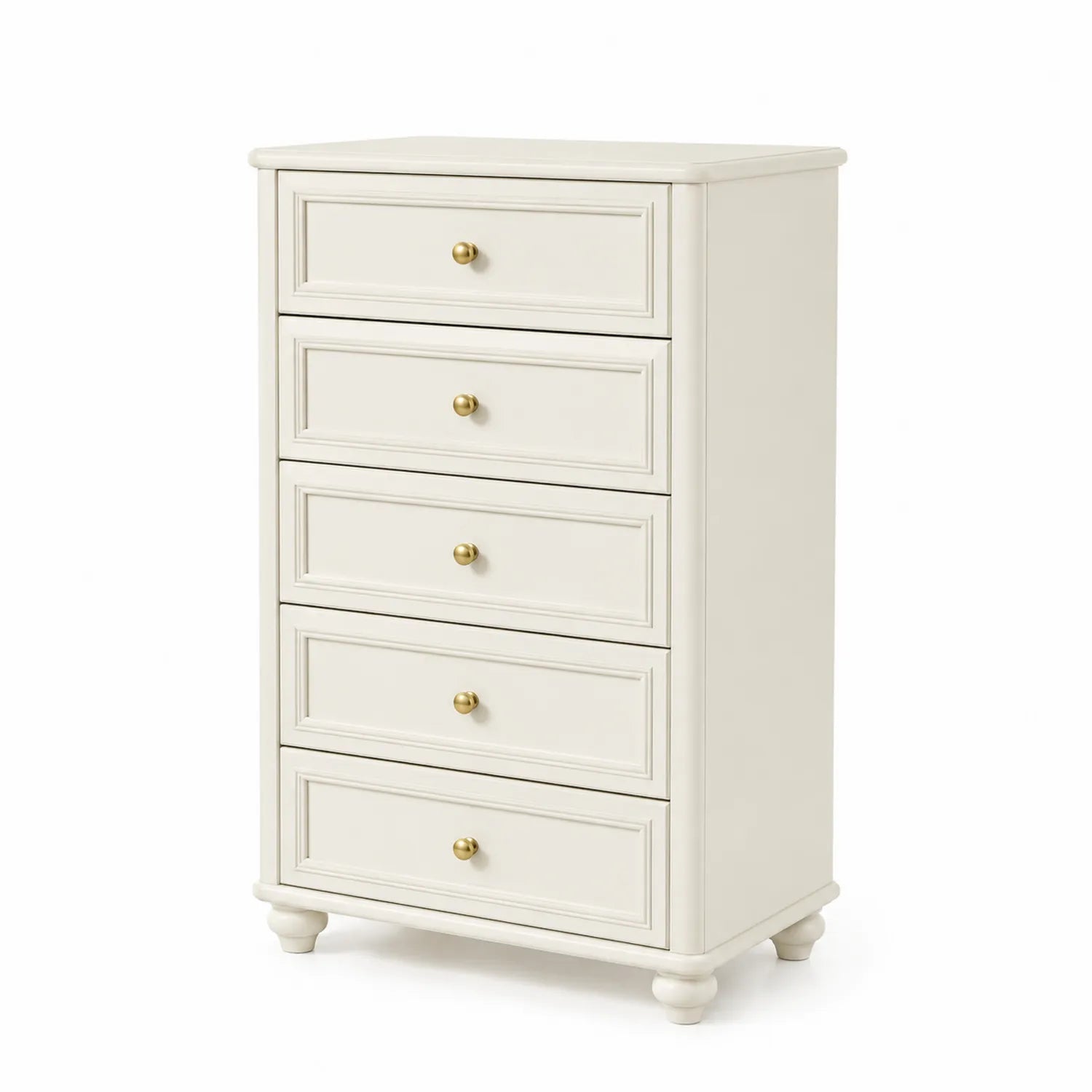 Commode en bois à 5 tiroirs avec poignées en métal, 120cm x 60cm x 40cm