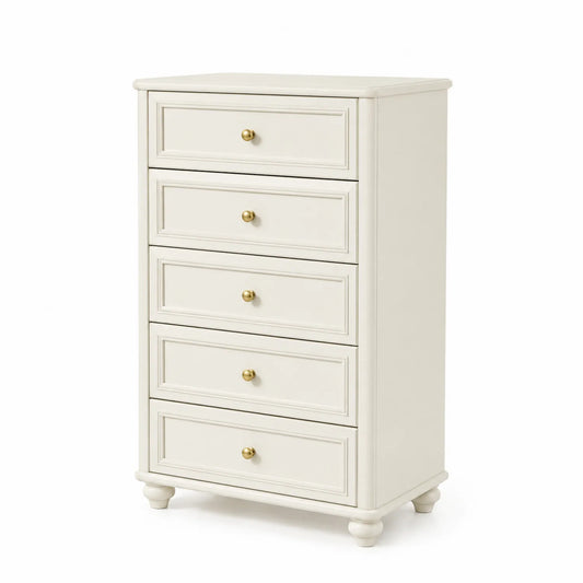 Commode en bois à 5 tiroirs avec poignées en métal, 120cm x 60cm x 40cm