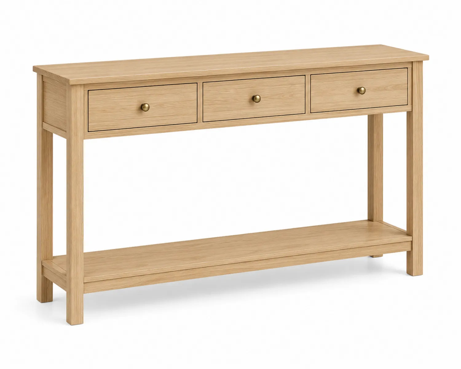 Console en bois de chêne avec tiroirs et étagère